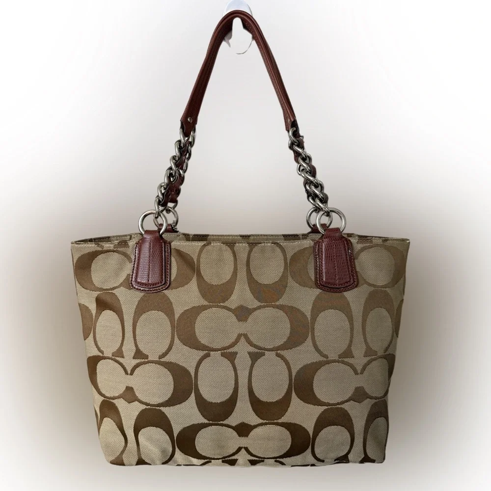 Coach Tan and Brown Signature Tote - Picture 2 of 12